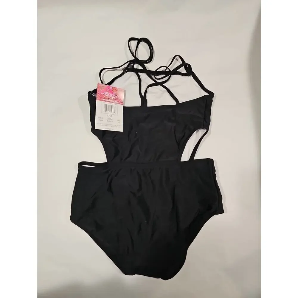 Kanu Surf Girls Beach Girl Sport Cut-Out one Piece Swimsuit Black, 12